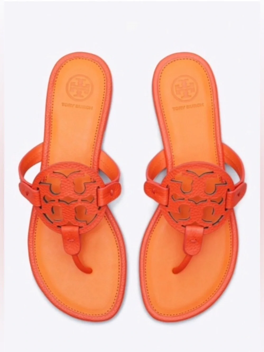 Tory Burch Orange Two-Toned Tumbled Leather Miller Sandals